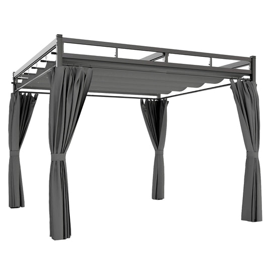 3 x 3 m Pergola with Retractable Roof Canopy and Curtains