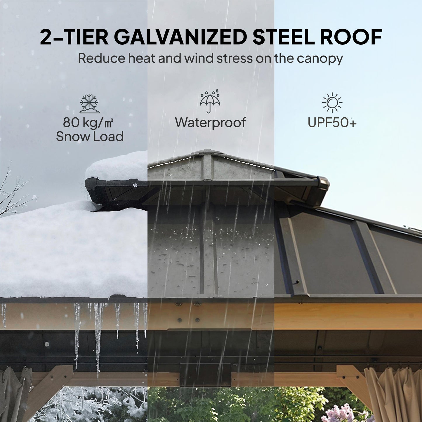 3 x 3 m Outdoor Hardtop Gazebo Canopy with 2-Tier Steel Roof