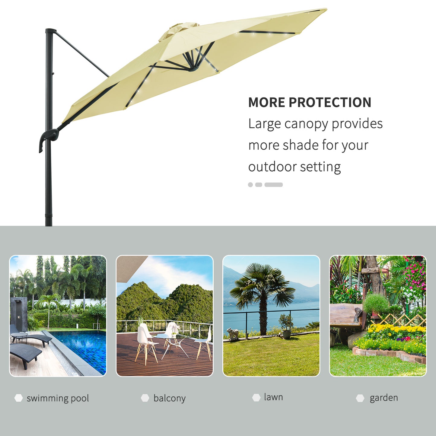 3(m) LED Cantilever Parasol Garden Sun Umbrella w/ Base