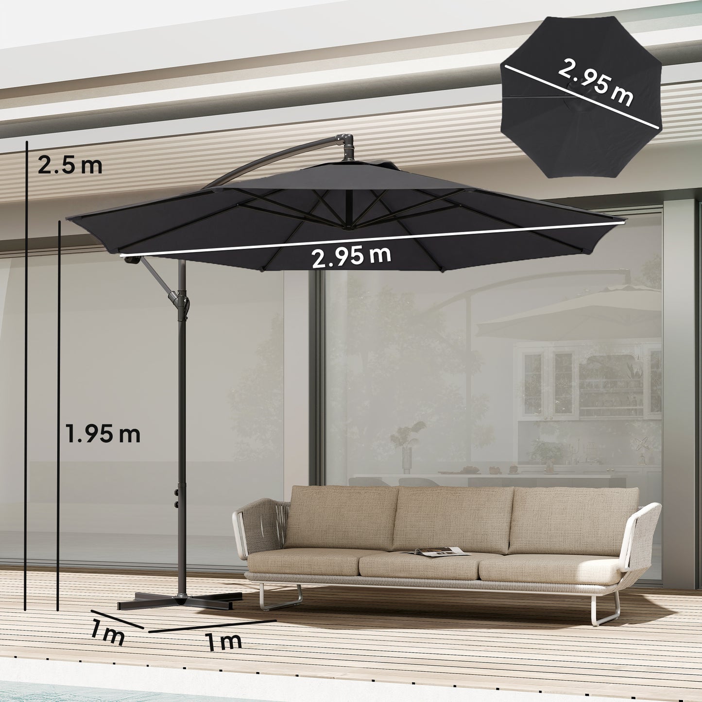 3 m Overhanging Cantilever Parasol, with Cross Base