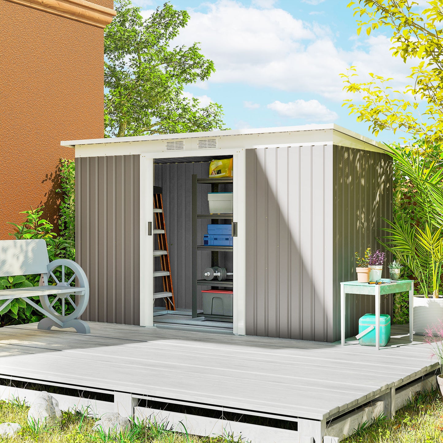 Corrugated Garden Metal Storage Shed Outdoor Equipment Tool Box
