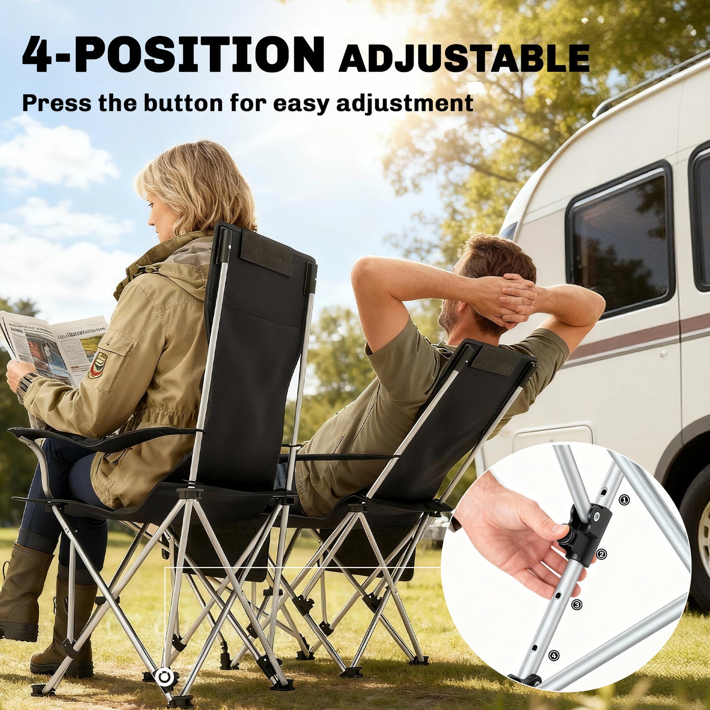 Set of 2 Reclining Folding Camping Chair w/ Detachable Footrest (1)