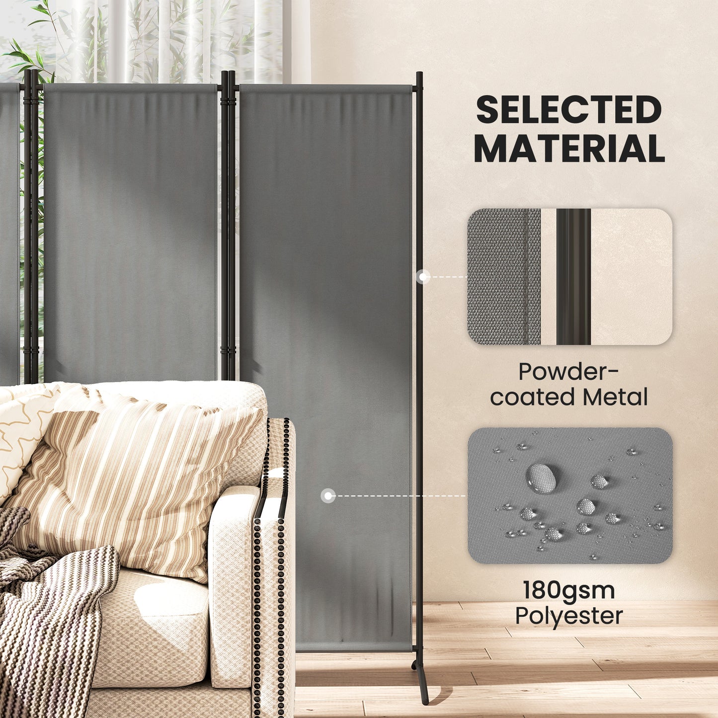 4 Panel Folding Room Divider, 1.7m Privacy Screen with Wide Feet
