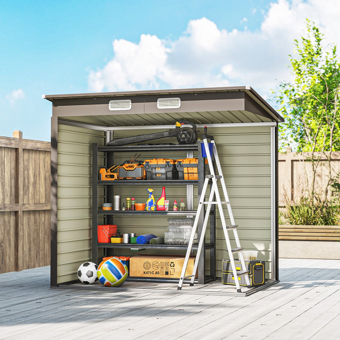 4 x 6ft Galvanised Metal Garden Shed, with Locking Door