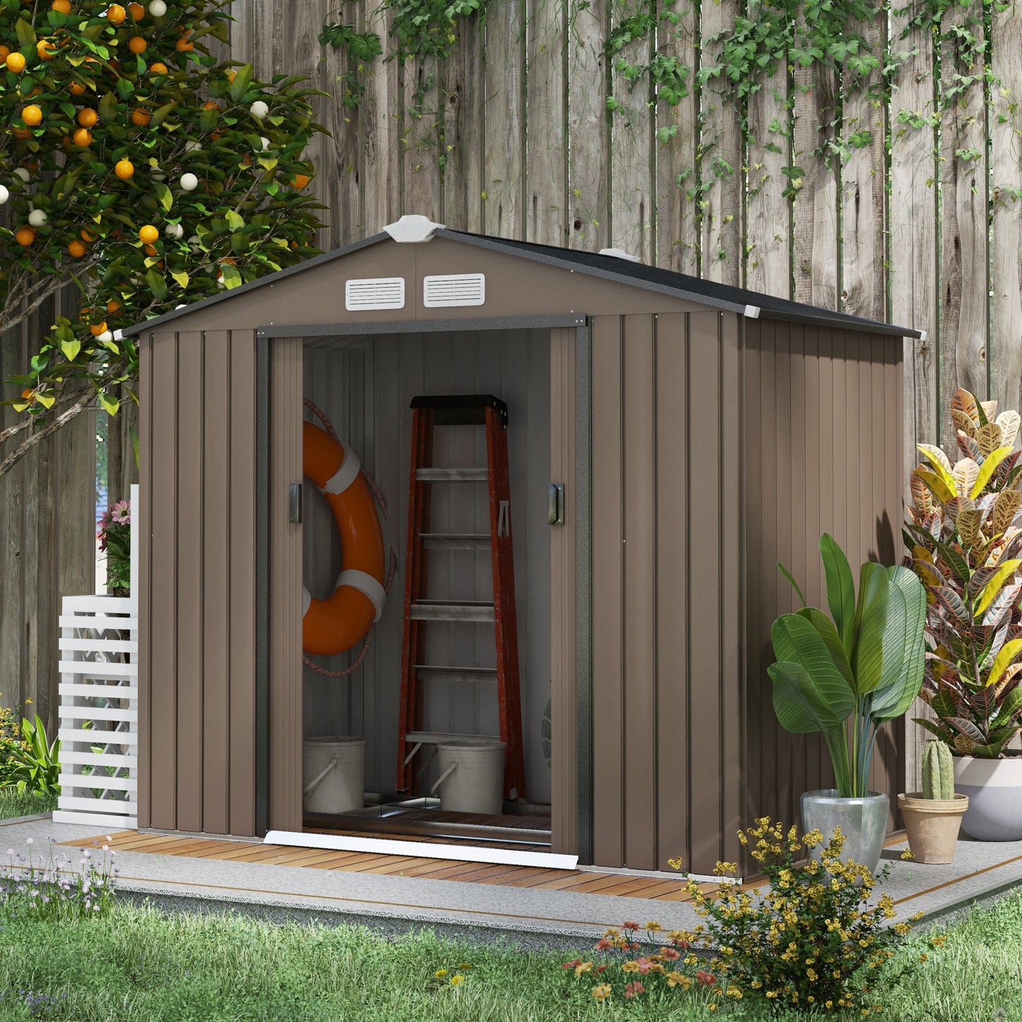 7 x 4ft Metal Garden Shed, Outdoor Storage Tool House (1)