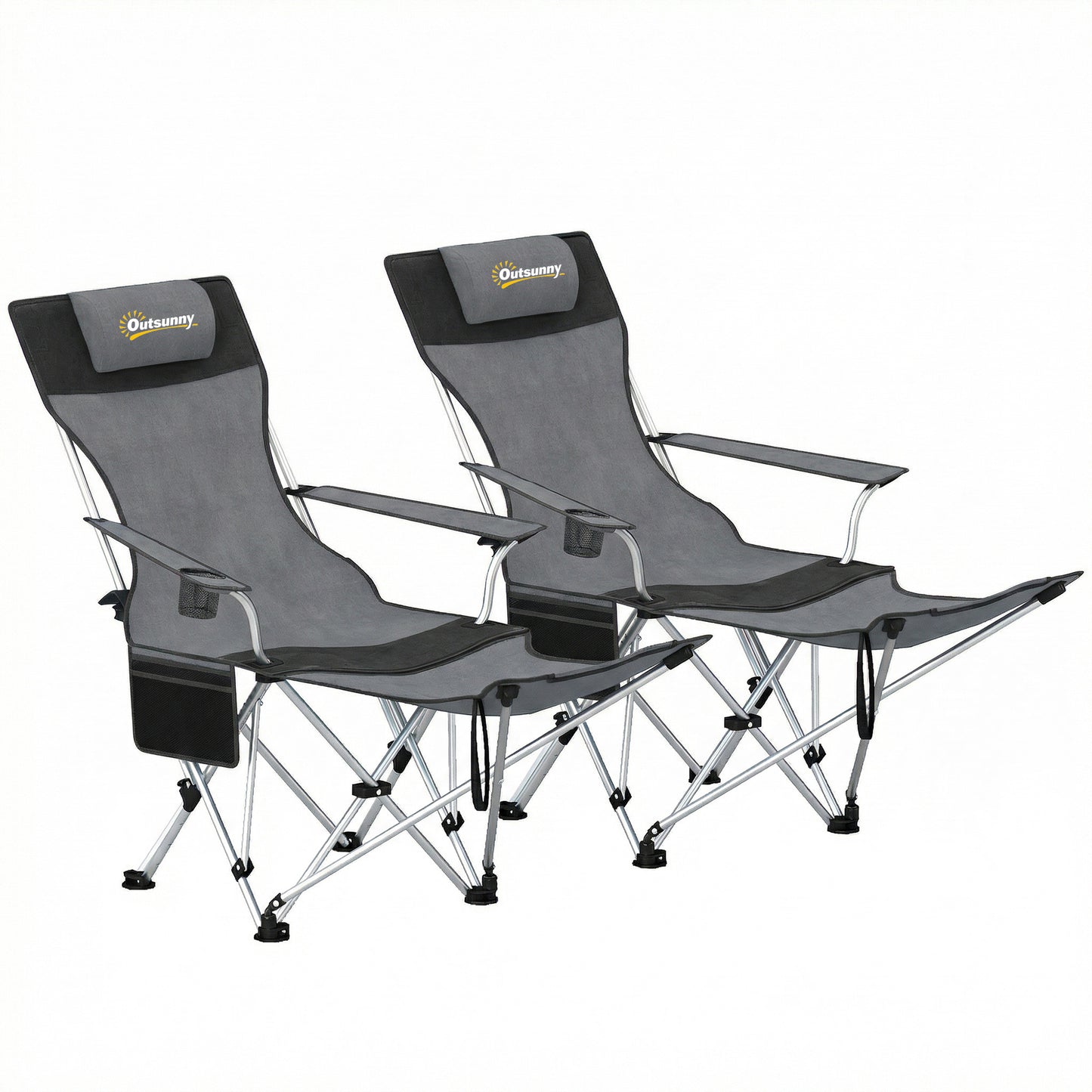 Set of 2 Reclining Folding Camping Chair w/ Detachable Footrest (2)