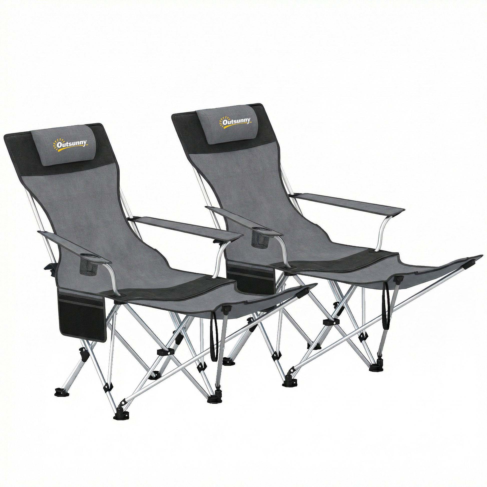 Set of 2 Reclining Folding Camping Chair w/ Detachable Footrest (2)