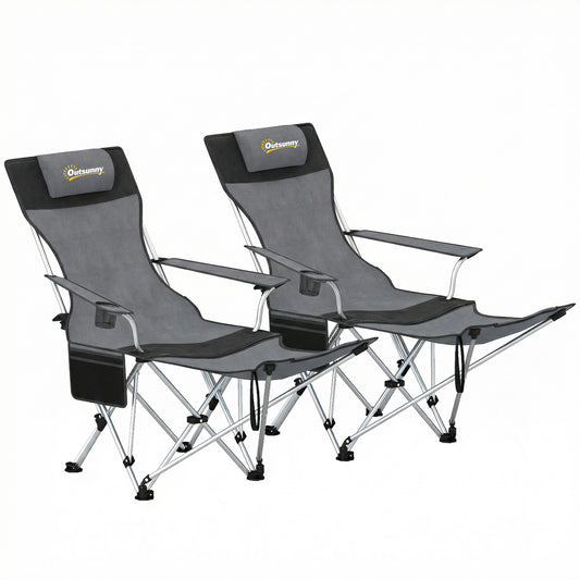 Set of 2 Reclining Folding Camping Chair w/ Detachable Footrest (2)