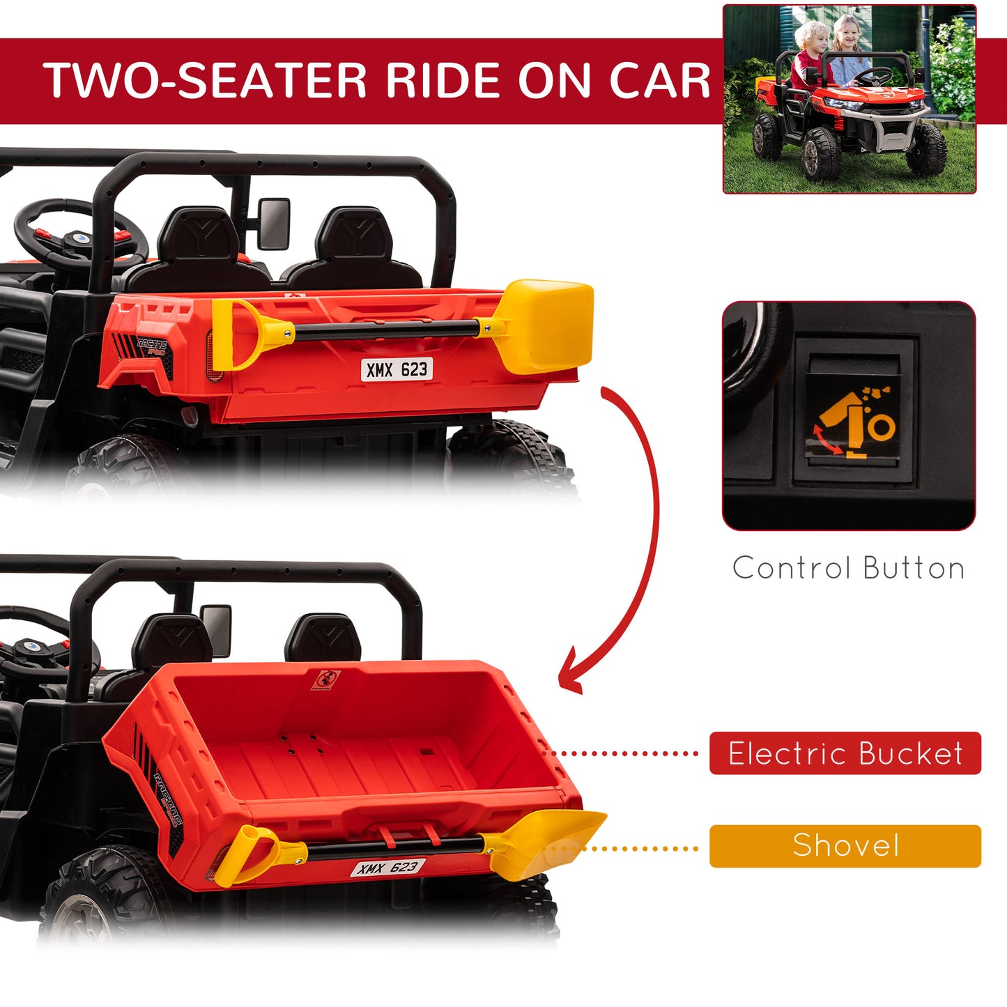 12V 2 Seater Kids Electric Ride-On Car with Electric Bucket