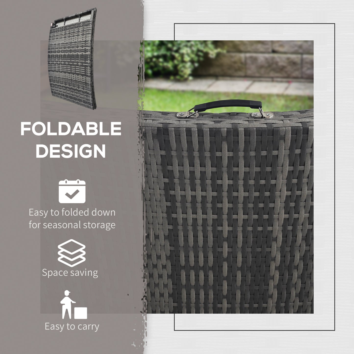 Rattan Folding Sun Lounger Outdoor Chair with Cushion and Pillow