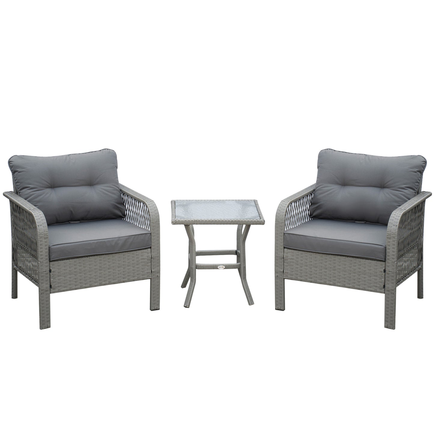 3 Pieces Rattan Bistro Set with Glass Top Coffee Table