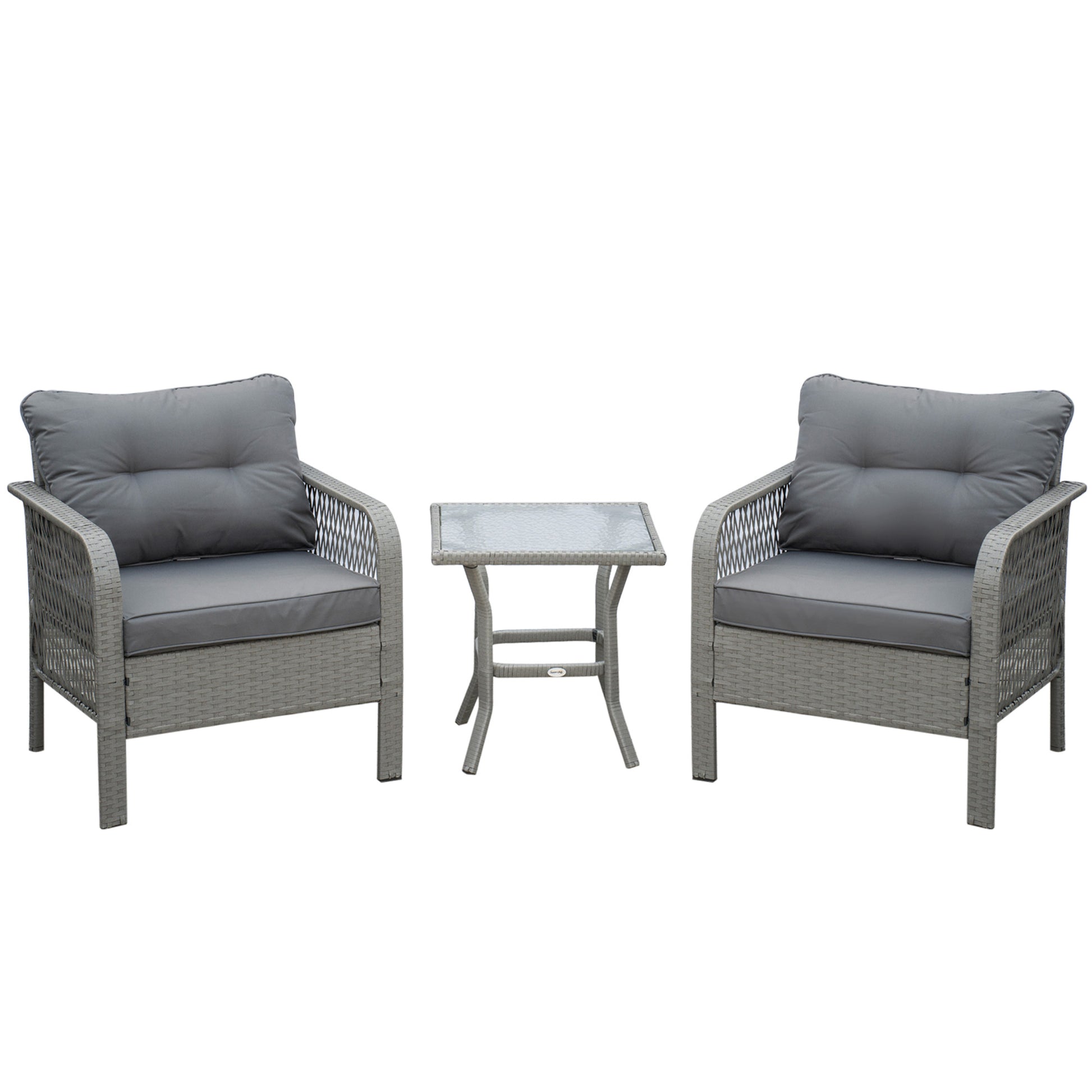 3 Pieces Rattan Bistro Set with Glass Top Coffee Table