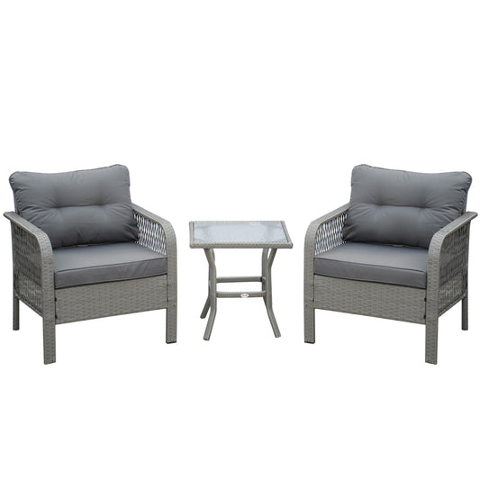 3 Pieces Rattan Bistro Set with Glass Top Coffee Table