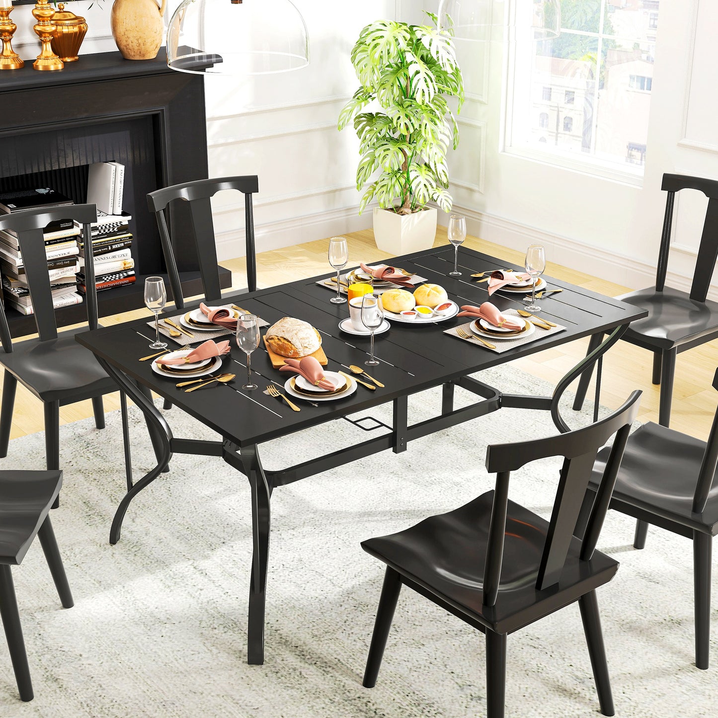 Rectangle Garden Dining Table with Parasol Hole