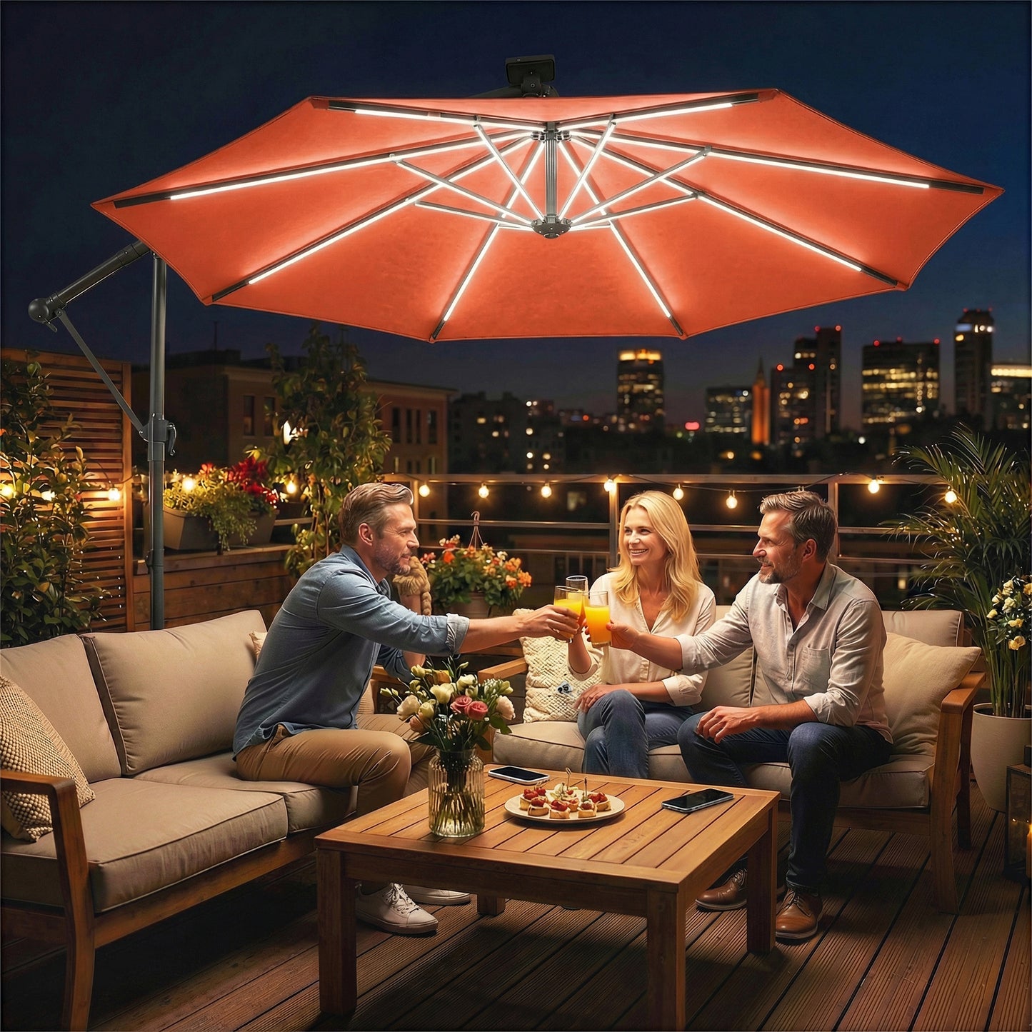 3 m Garden Cantilever Parasol with LED Solar Light