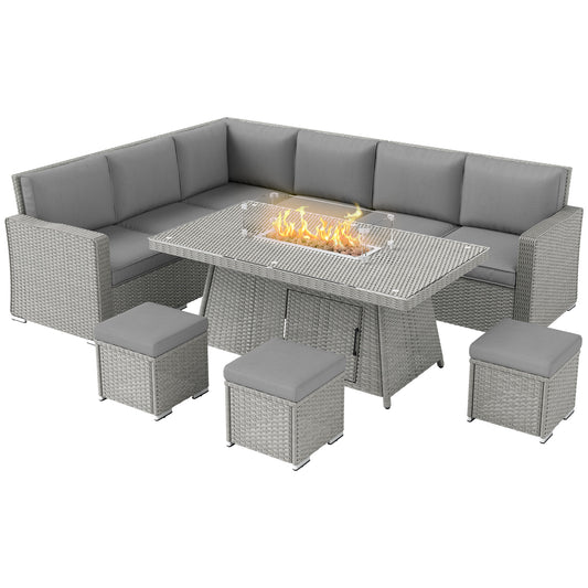 Seven-Piece Firepit Table Rattan Sofa Set