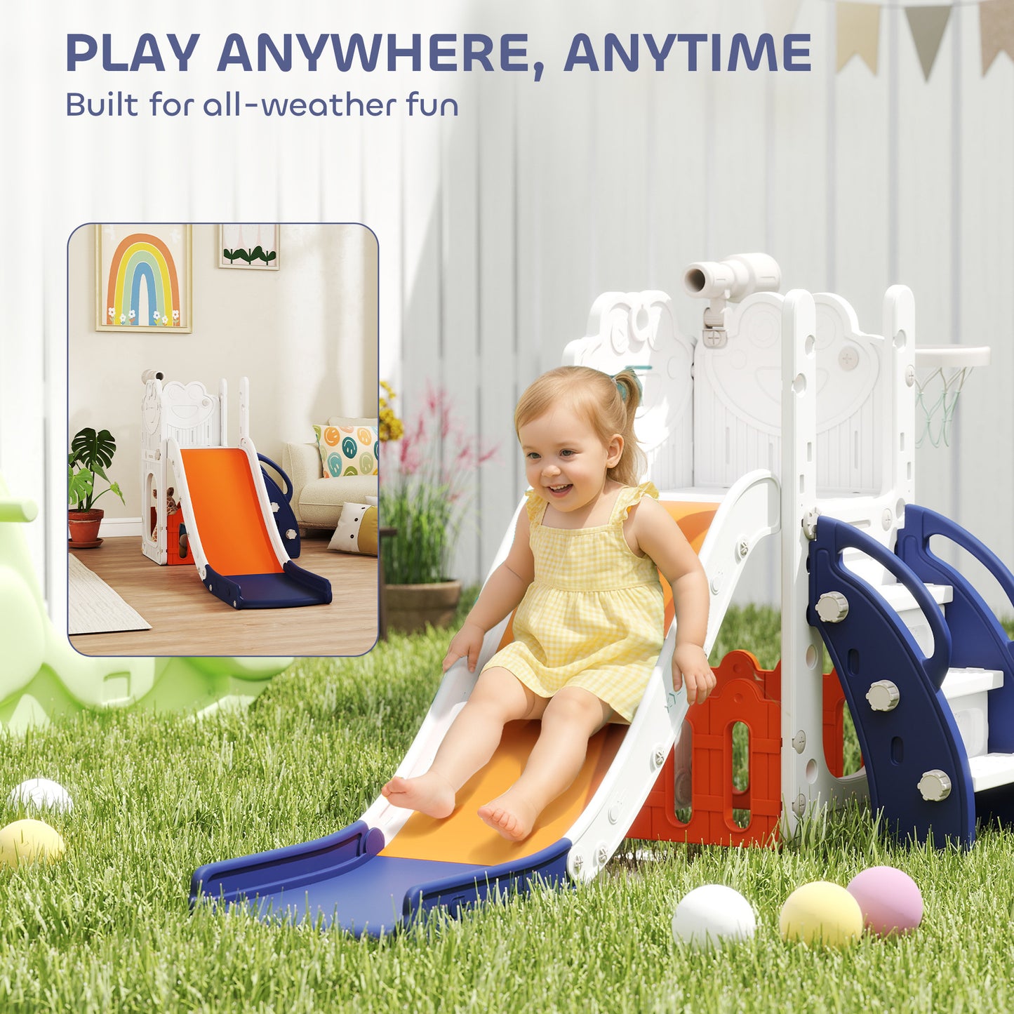 5 in 1 Kids Slide Set with Basketball Hoop, Climbing Frame