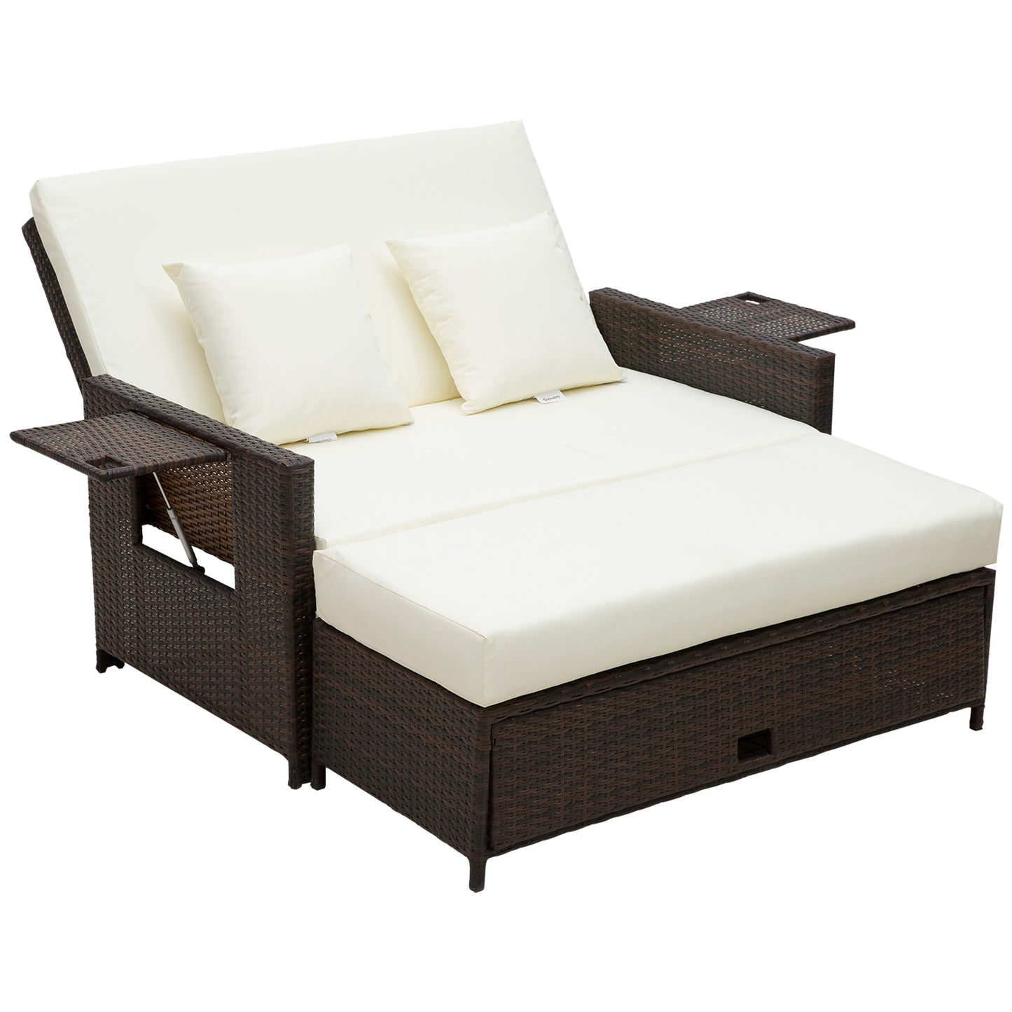 Rattan Sun Lounger 2 Seater Day Bed with Cushions