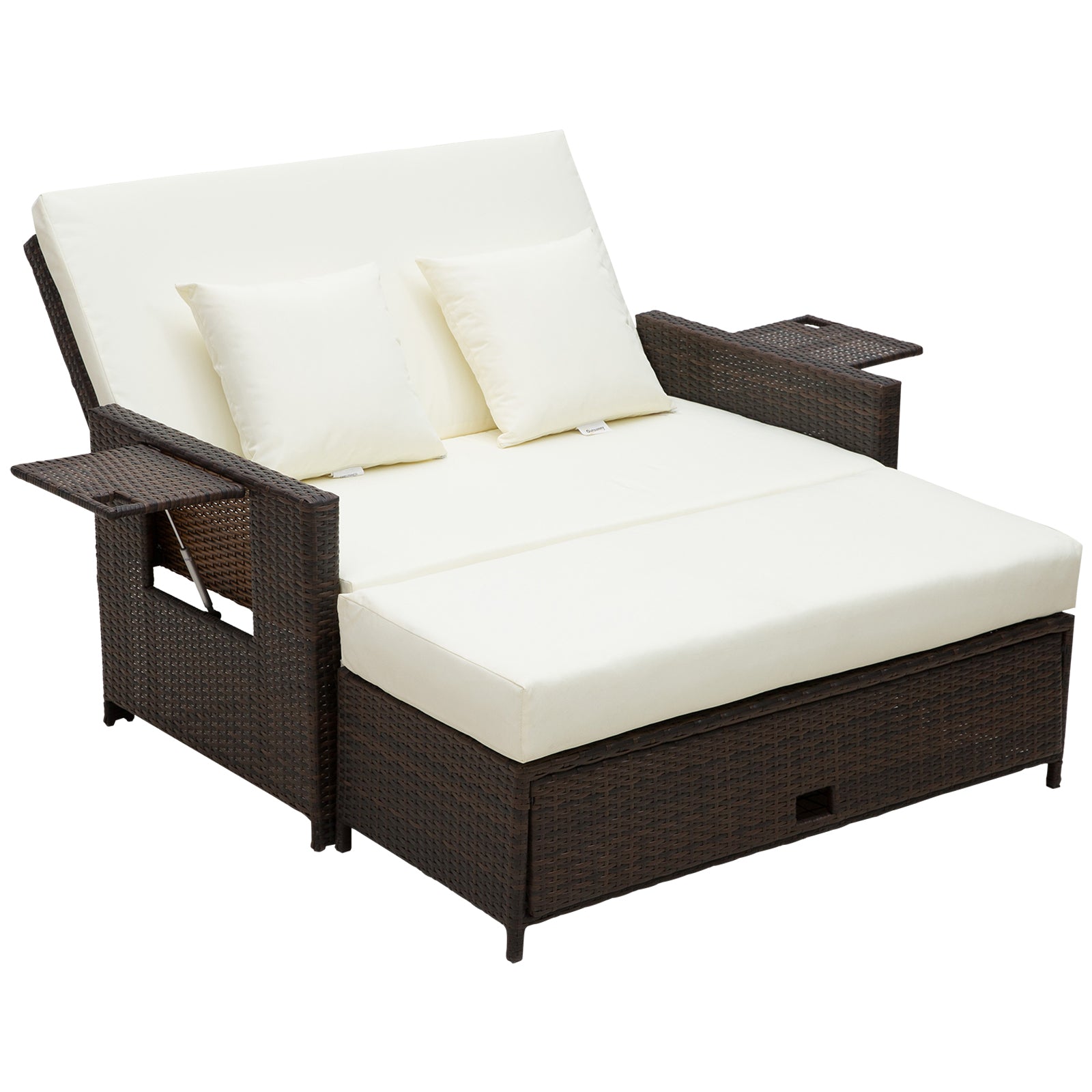 Rattan Sun Lounger 2 Seater Day Bed with Cushions