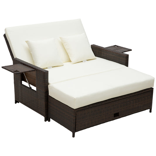 Rattan Sun Lounger 2 Seater Day Bed with Cushions