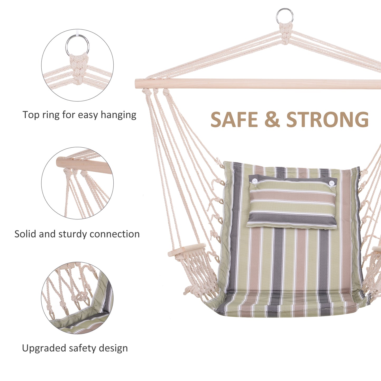 Garden Outdoor Hanging Hammock Chair Thick Rope Frame Wooden Arms (1)