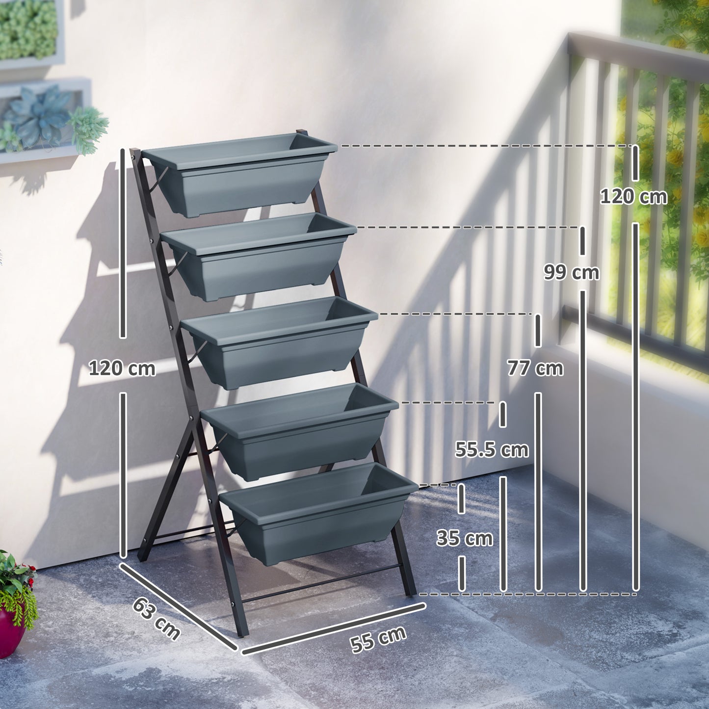 5-Tier Raised Garden Bed, Vertical Ladder Plant Stand