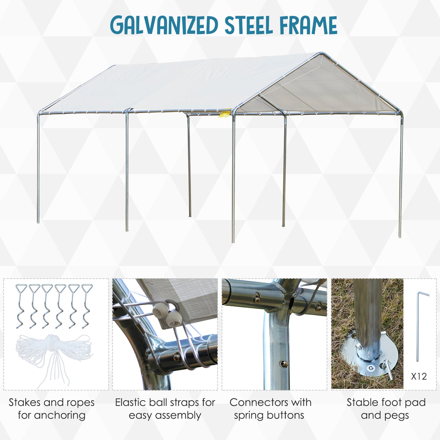 3 x 6m Heavy Duty Carport Garage Car Shelter Galvanized Steel