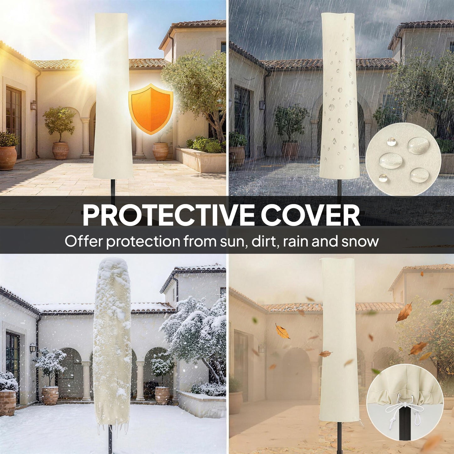 3 x 3 m Garden Cantilever Parasol w/ Light, Cover