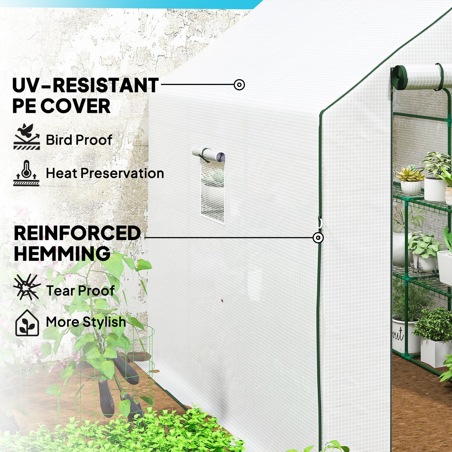 Walk-in Greenhouse with 3 Tier 12 Shelves