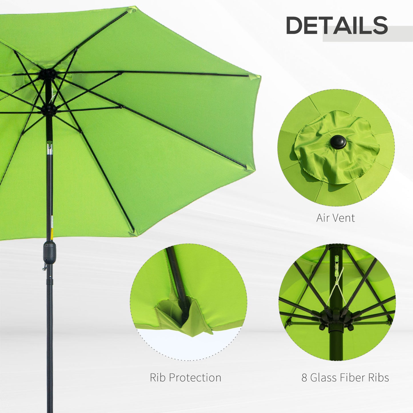 2.7M Garden Parasol Umbrella with Glass Fibre Ribs