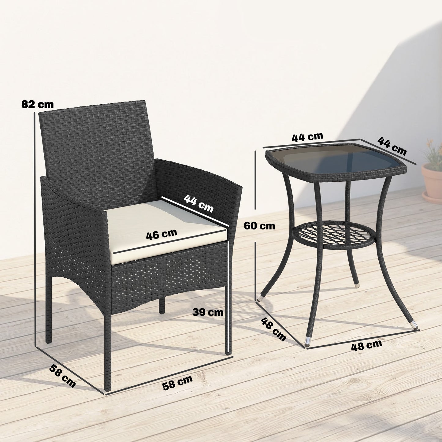3 Piece Rattan Bistro Set, PE Wicker Garden Furniture Conversation