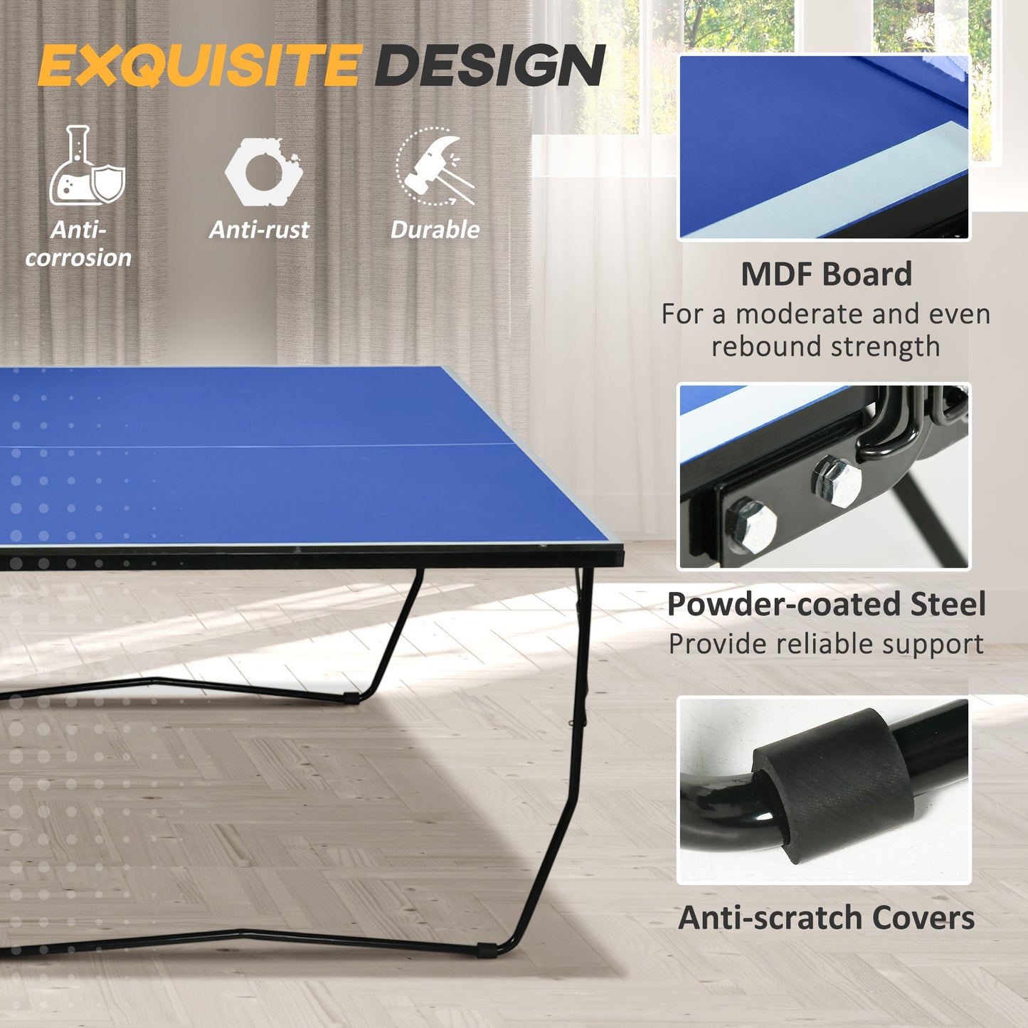 9FT Folding Tennis Table, with 8 Wheels, for Indoor Use