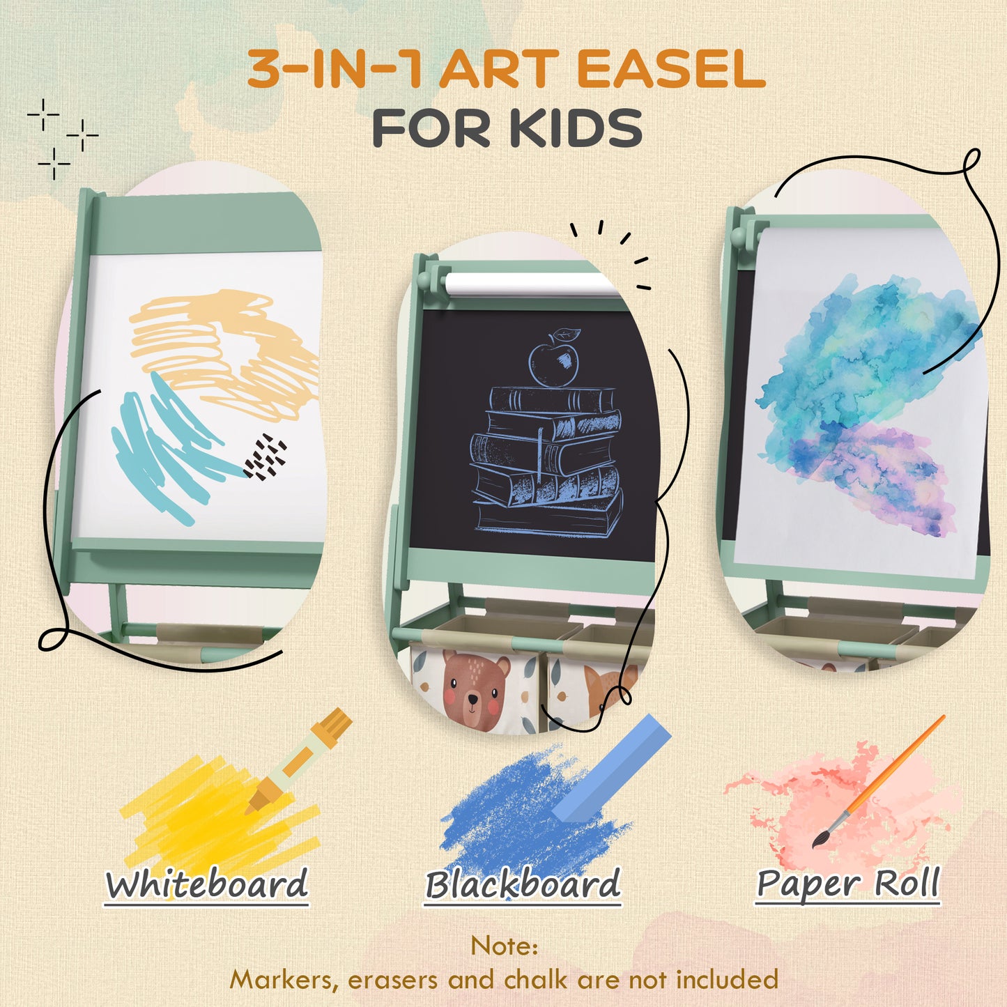 Three-In-One Kids Easel with Paper Roll, Art Easel, with Storage