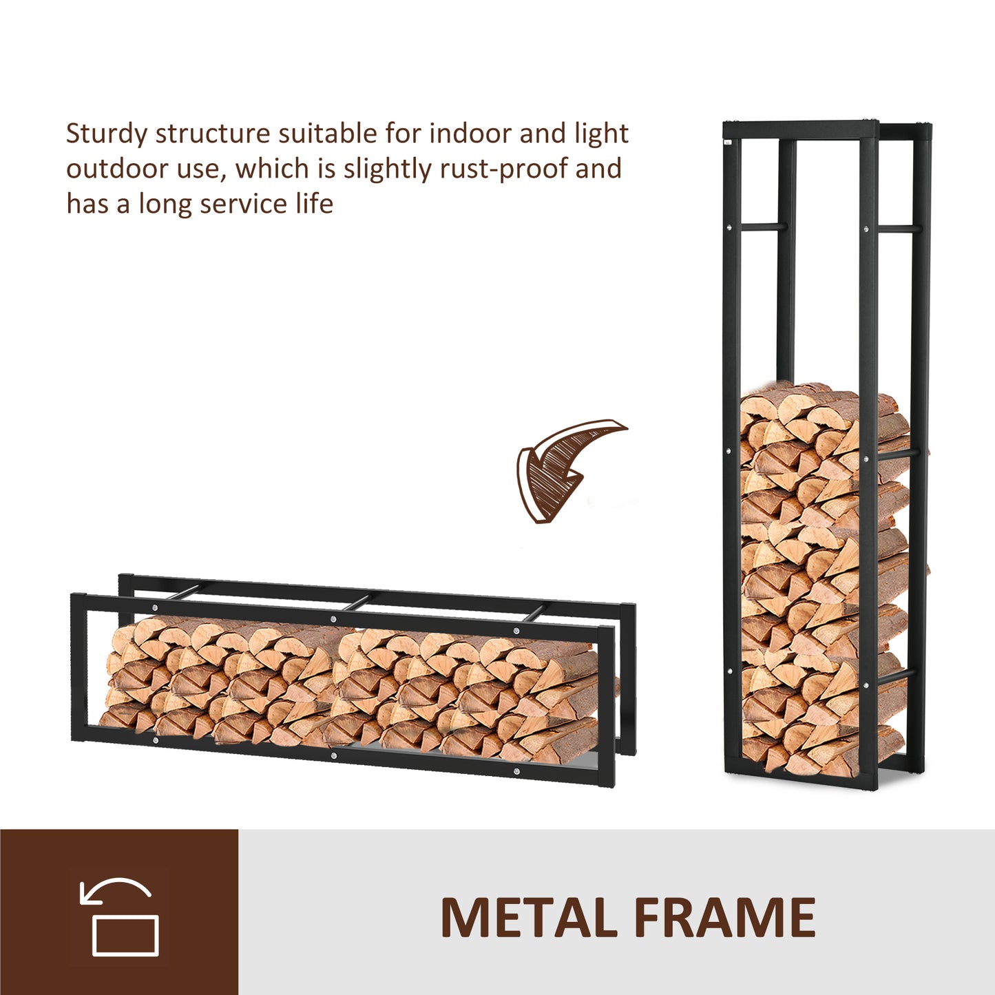 Metal Firewood Log Holder Tall Firewood Rack Indoor Outdoor (3)