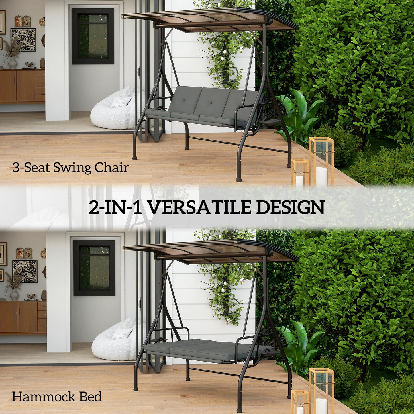 Convertible Three-Seater Swing Bench Bed