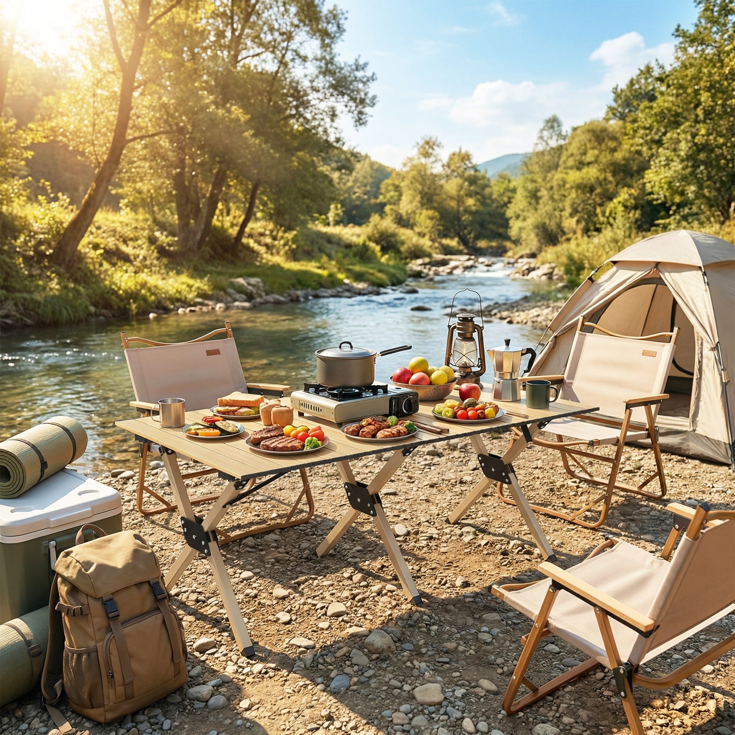 4ft Folding Camping Table, Waterproof Picnic Table with Roll Up Top