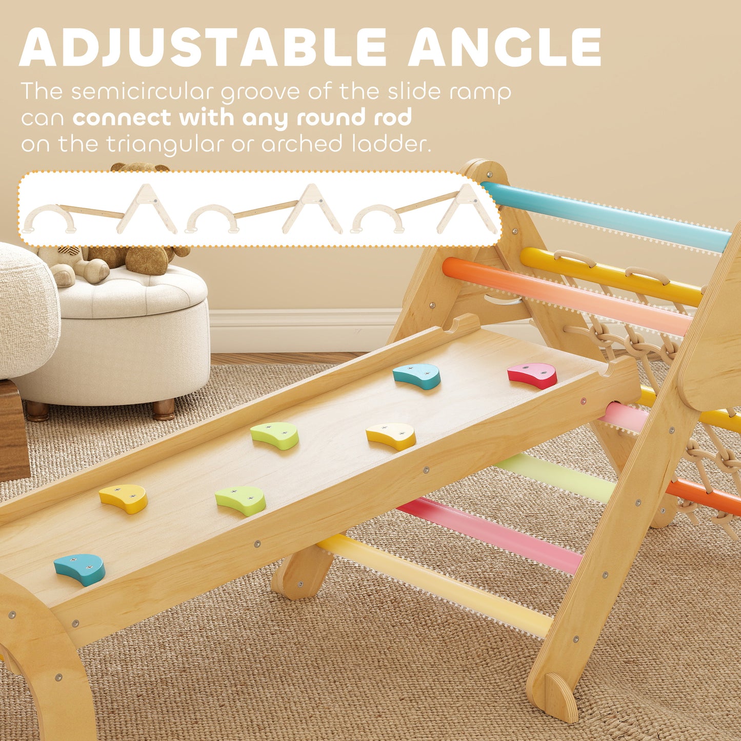 8-in-1 Toddler Climbing Frame, Indoor Play Triangle Set with Slide