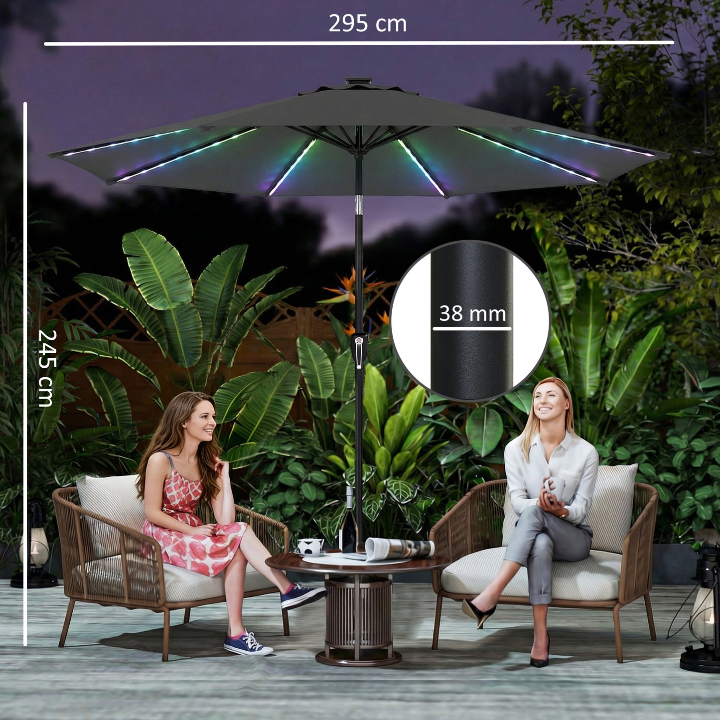 3 m Garden Parasol Umbrella with 112 Solar Powered LED Lights