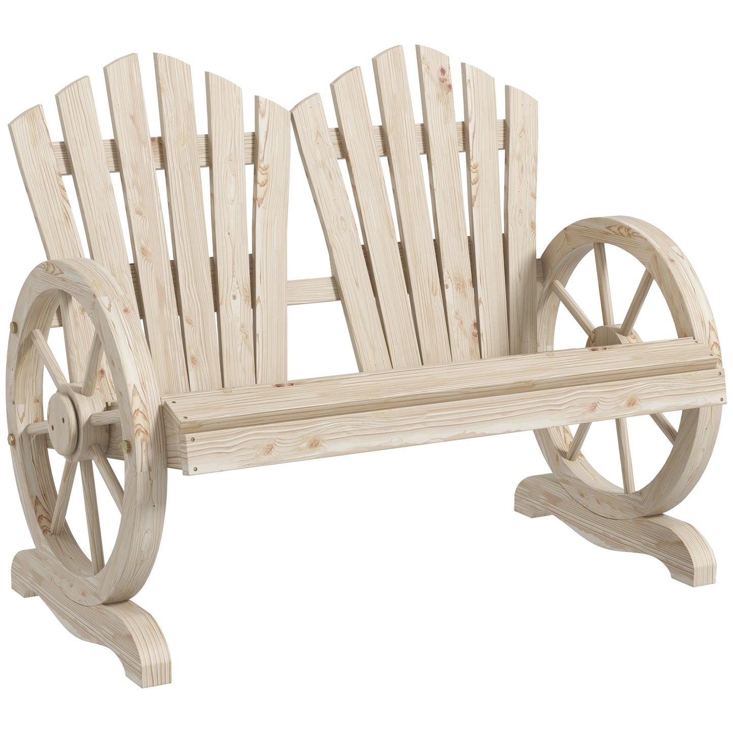Fir Wood Love Seats with Wheel-Shaped Armrests