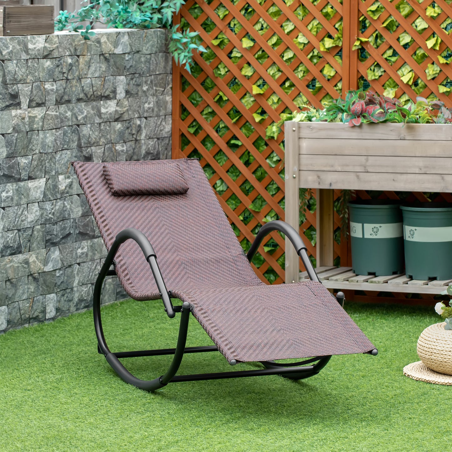 Zero Gravity Rocking Lounge Chair Rattan Effect Patio Rocking Chair