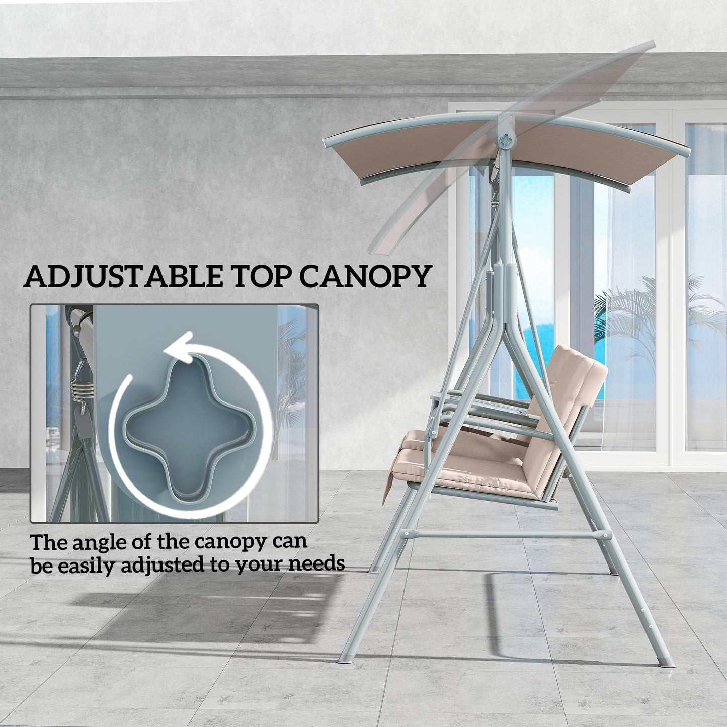 2 Seater Garden Swing Chair Patio Rocking Bench w/ Tilting Canopy