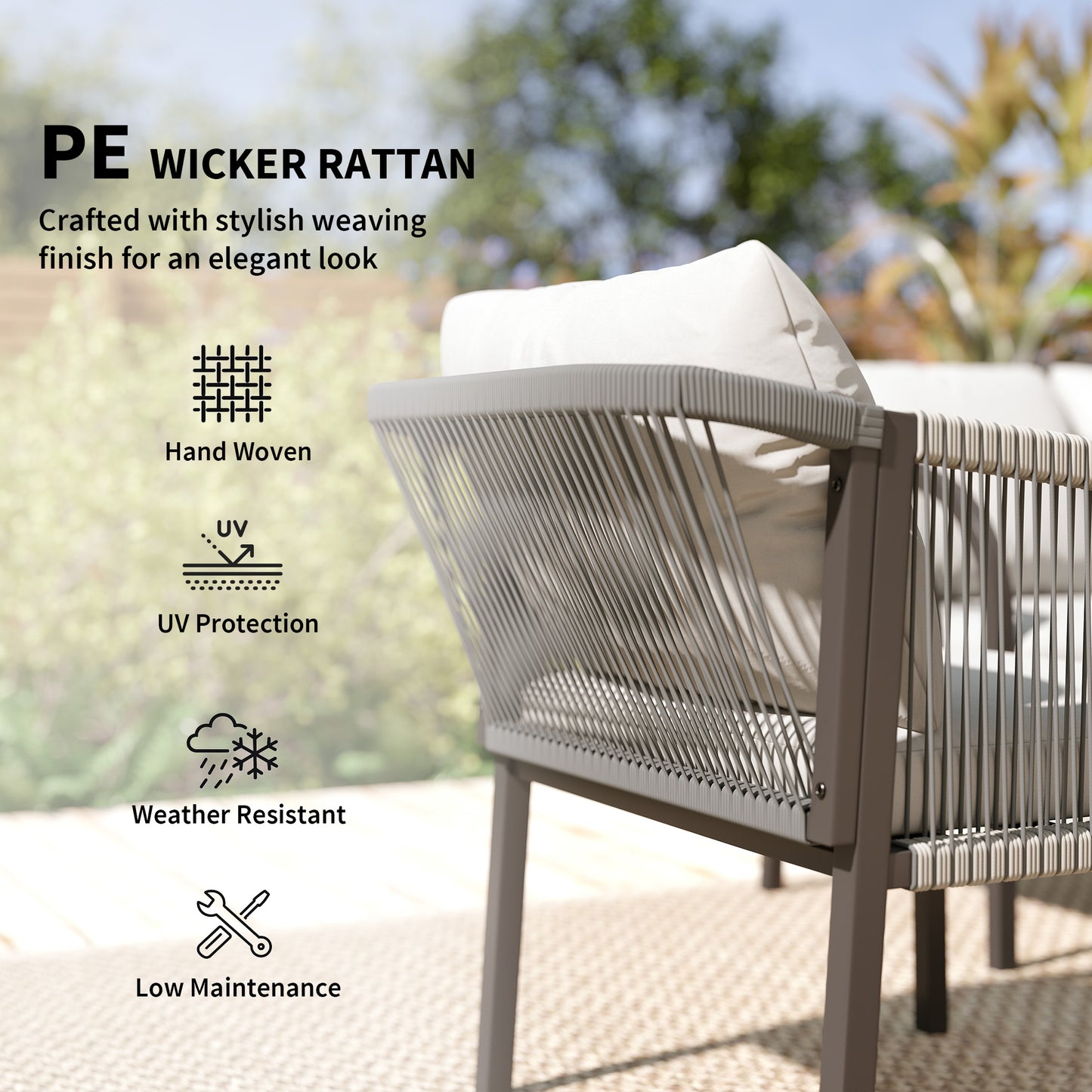 4 Piece Rattan Garden Furniture Set with Loveseat, Armchairs, Table