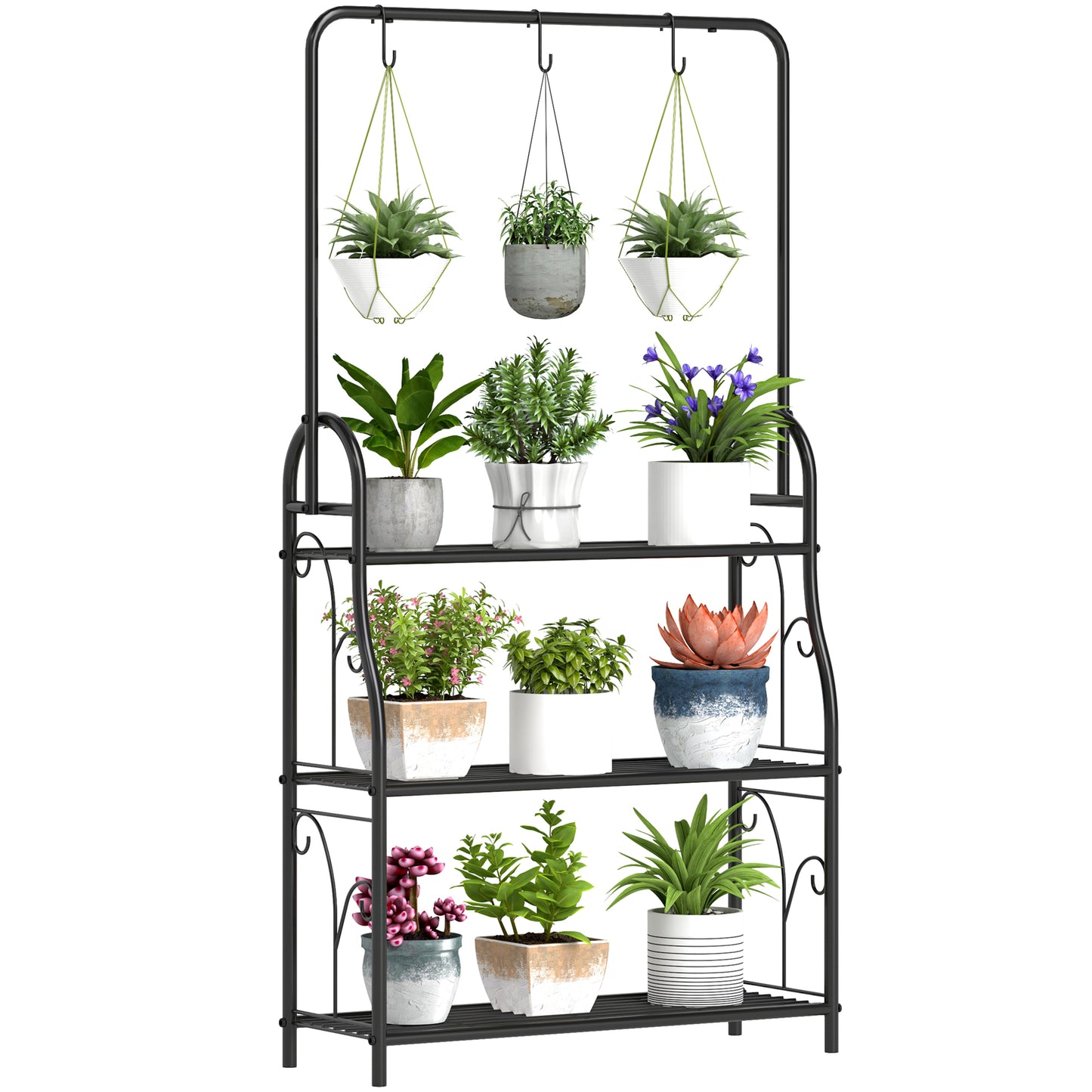 3 Tier Plant Stand with Hanging Rod and Hooks