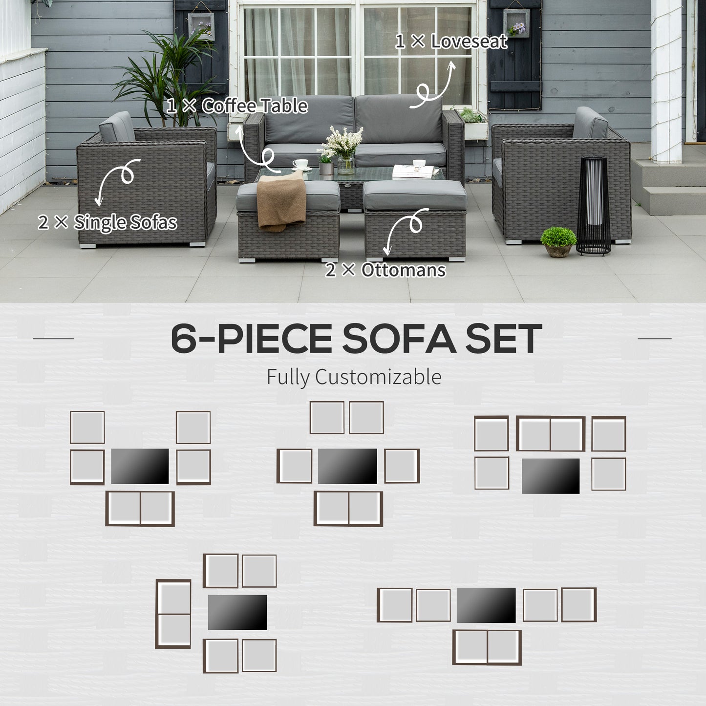 6PC Garden Rattan Sofa Set Bonzer Outdoor Furniture Patio Table