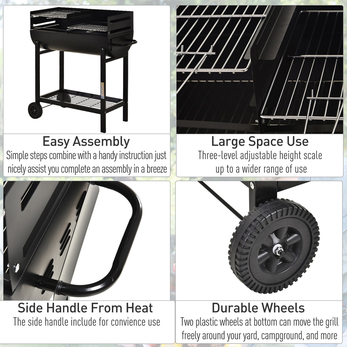 Steel 2-Grill Charcoal BBQ w/ Wheels