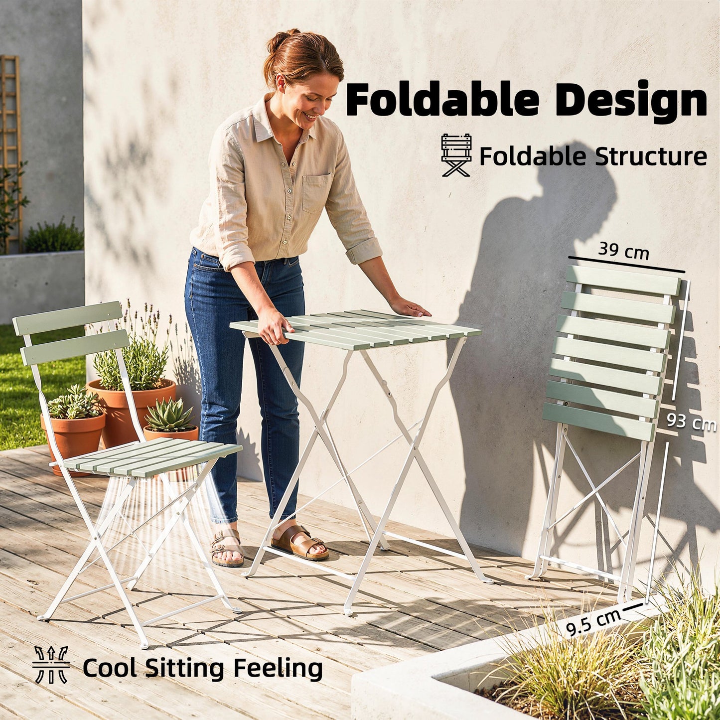 Outdoor Bistro Set Folding Patio Furniture Set with 2 Chairs Table