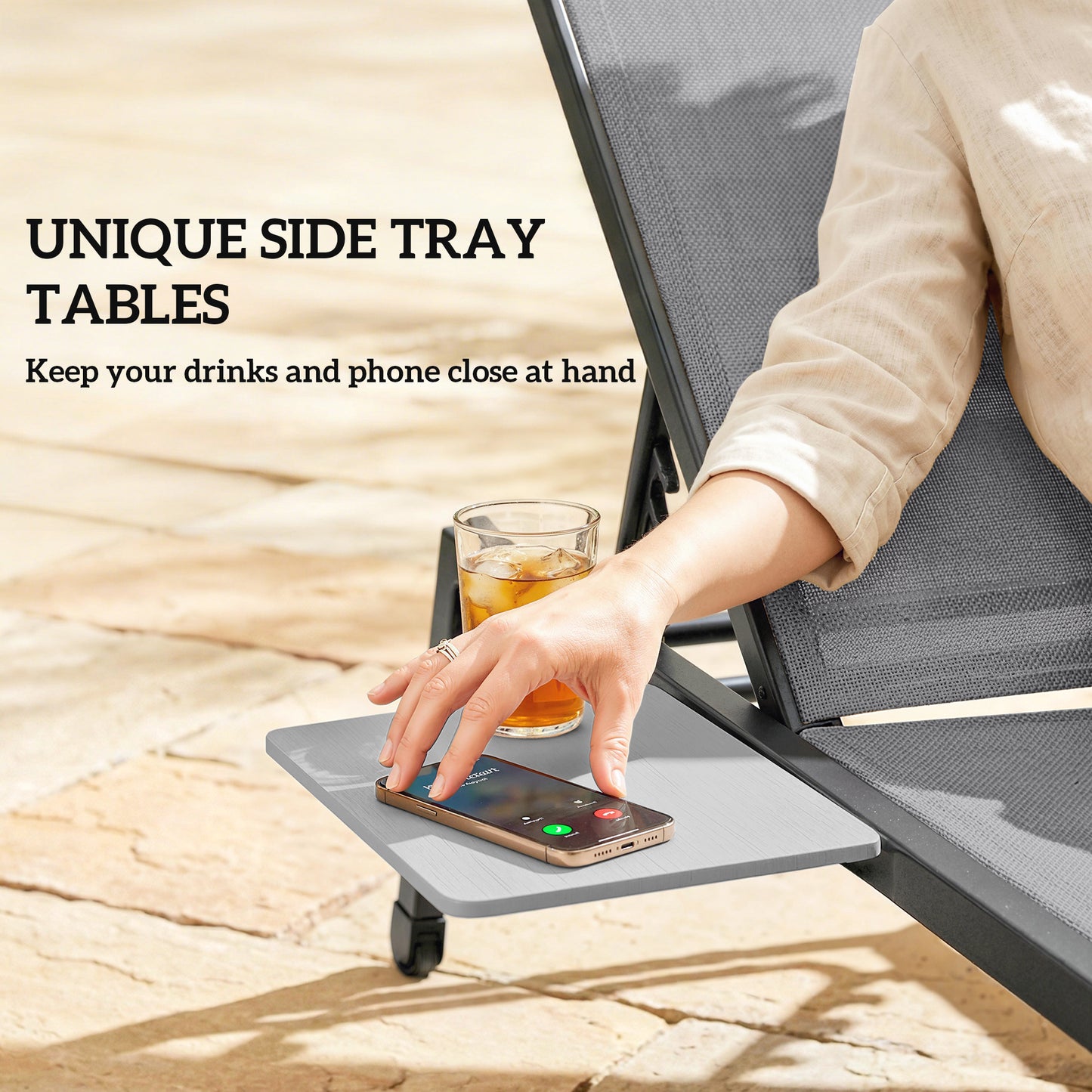 Sun Loungers Set of 2 with Side Tray Table