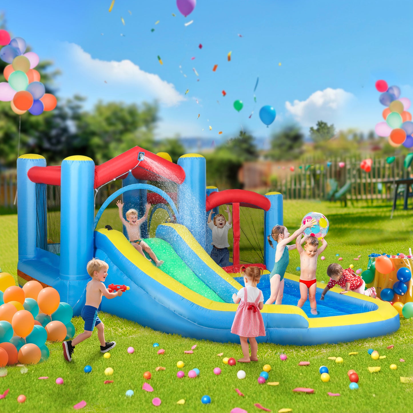 Inflatable Bouncy Castle with 550W Blower, Basketball Hoop