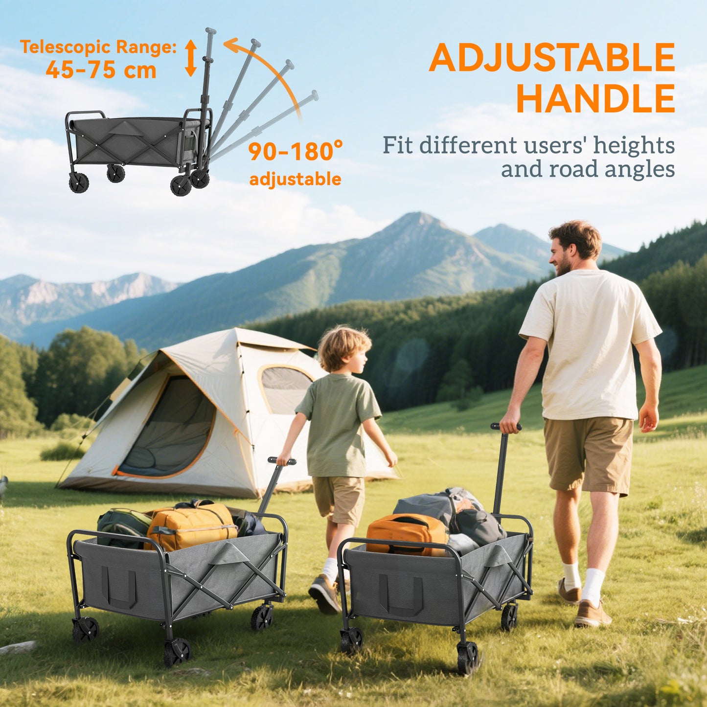 62L Festival Trolley on Wheels, Garden Folding Trolley Cart