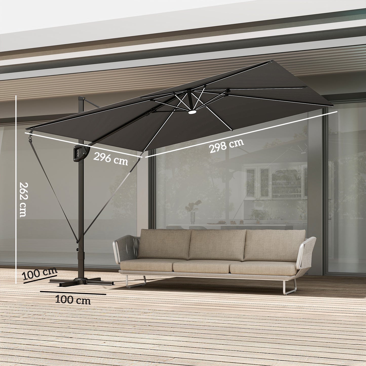3 x 3 m Garden Cantilever Parasol w/ Light, Cover